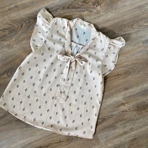 Cactus Print Blouse with Neck Tie